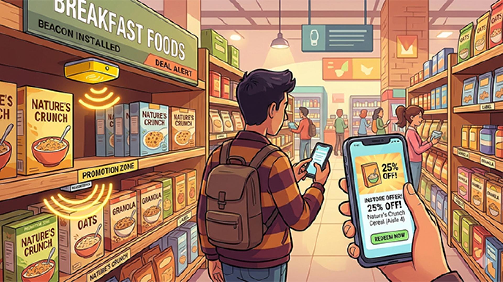 Shopping in a food store with beacons