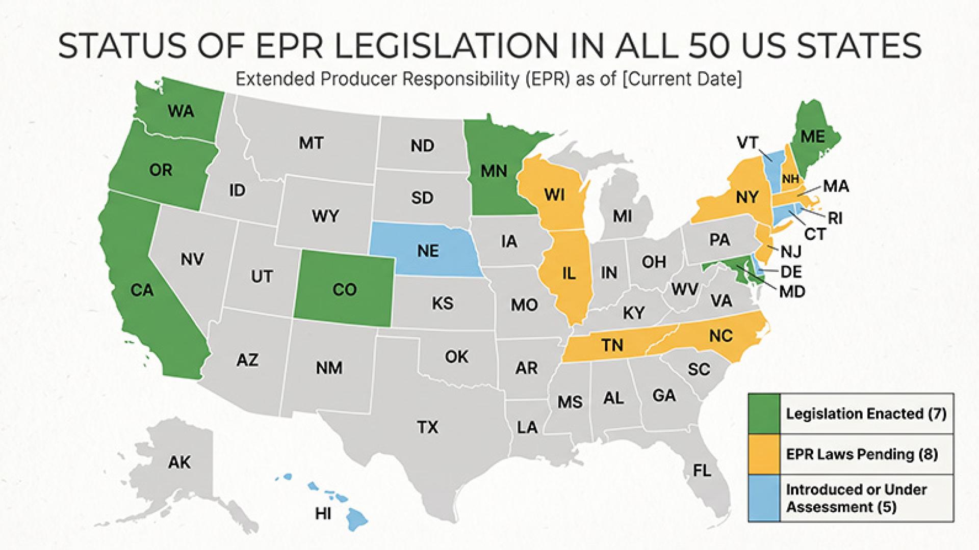 Map showing EPR laws by state