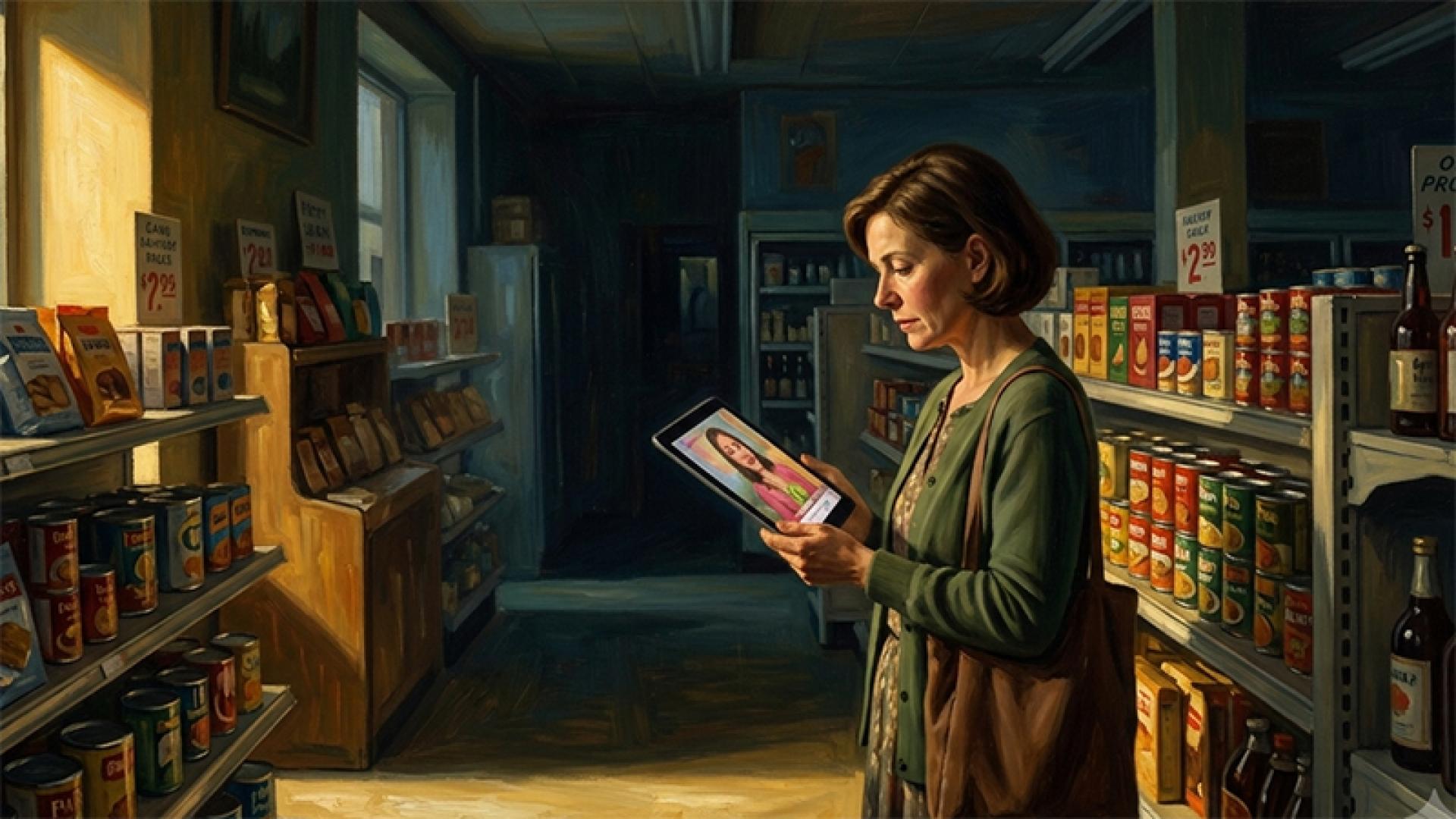 Shopper uses tablet to view influencer