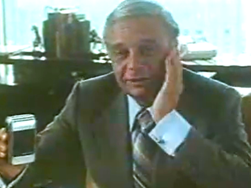 Frame from Victor Kiam's Remington Shaver commercial ca 1979