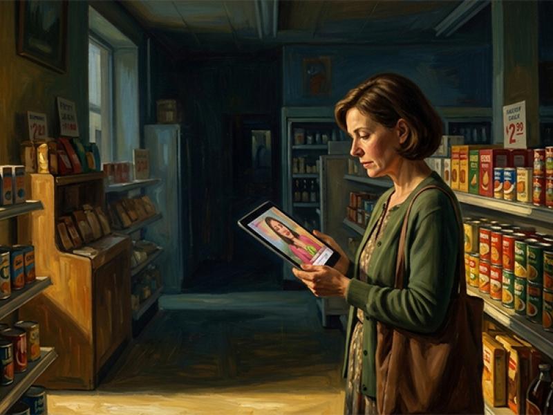 Shopper uses tablet to view influencer